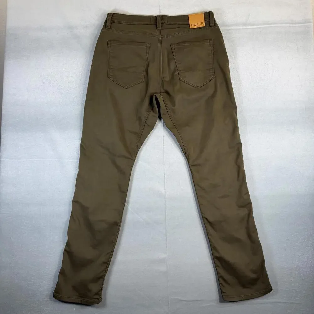 Du/er N2X Pants Mens 34x32 Green Relaxed Taper 5 Pocket Chino Stretch Duer - Picture 3 of 8